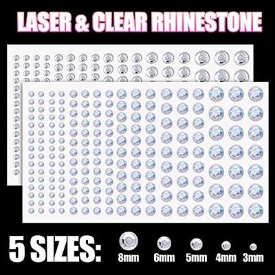 2758 Pcs of Rhinestone Stickers 3/4/5/6/8mm Clear+Laser Self Adhesive Face