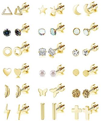 Hypoallergenic Flat Back Earrings 18-Pair Star Moon Triangle Ball Stud  Earrings 