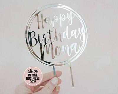 Personalized Circles Happy Birthday Name Cake Topper Modern Style Mirrored Acrylic Yahoo Shopping