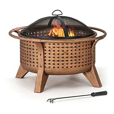 Fire Pits for Outside, Wood Fire Pits, Bonfire Pit, 30 Inch Round Cast Iron  Fire Pit with Grill for Patio, Backyard with Spark Screen, Fire Poker and