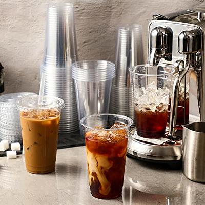 VITEVER 100 Sets - 16oz Plastic Cups with Lids and Straws Disposable Cups  for Iced Coffee Smoothie