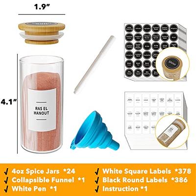 NETANY 24 Pcs Glass Spice Jars with Bamboo Lids, 4 oz Glass Jars with  Minimalist Farmhouse Spice Labels Stickers, Collapsible Funnel, Seasoning