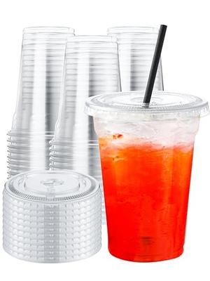 SHOPDAY Disposable Plastic Cups with Lids 8oz Clear Plastic Cups