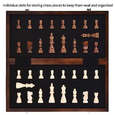 AMEROUS Magnetic Wooden Chess and Checkers Game Set, 15 Inches (2 in 1)  Chess Board Games, 2 Extra Queens - Gift Package - Game Pieces Storage  Slots