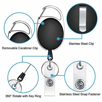 Selizo Retractable Badge Holder with Keychain Ring Clip Metal Badge Reel with Plastic ID Holder and Heavy Duty Name Card Holder for ID Card Key Card