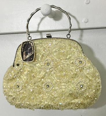 Vintage Sequin and bead clutch bag, Vintage evening bag gold and black, Vintage 1950's cluctch bag