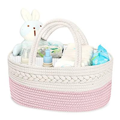 2-in-1 Baby Diaper Caddy Organizer - Cotton Rope, Nursery Storage for Boy,  Girl - Changing Table, Car Basket - Portable Diaper, Wipes Holder 