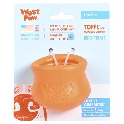 WEST PAW Zogoflex Toppl Tough Treat Dispensing Dog Chew Toy, Tangerine,  Small 