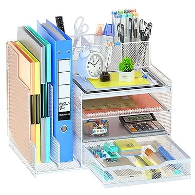 Desk Organizer with Mesh File Holder, 4-Tier Office Supplies Desk  Organizers and