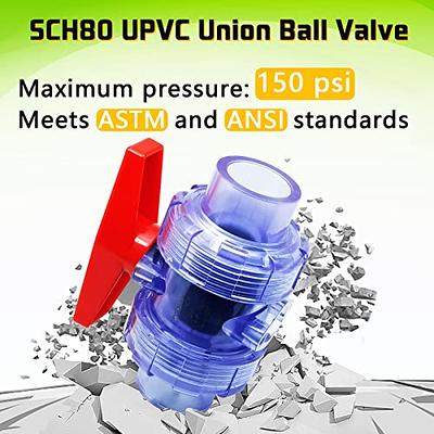 2PCS Clear UPVC Ball Valve, 1/2 Inch (DN15) Slip Double True