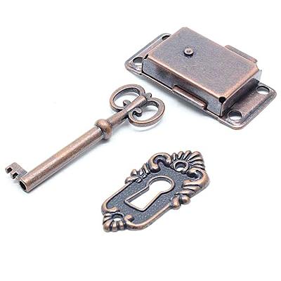 Kyuionty 2 Sets Skeleton Key Lock Decorative Antique Brass Cabinet Lock with Key for Chest Cupboard Furniture