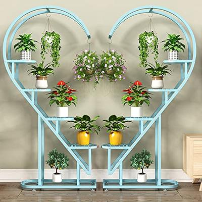 5 Tier Metal Plant Stand with Hanging Loop, Plant Shelf Holder for