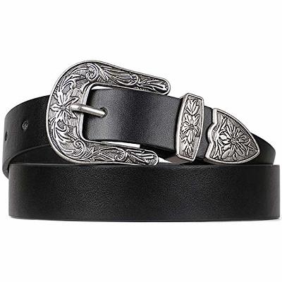 JASGOOD Ladies Vintage Western Leather Belts for Women Genuine Leather with  Buckle,Suit Pant Size 24-28 Inches, Black : : Clothing, Shoes &  Accessories