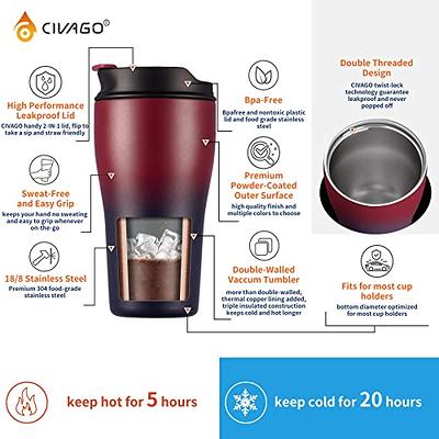 CIVAGO 20 oz Tumbler Mug with Lid and Straw, Insulated Travel  Coffee Mug with Handle, Double Wall Stainless Steel Vacuum Coffee Tumbler,  Thermal Coffee Cup (Black, 2 Pack): Tumblers 