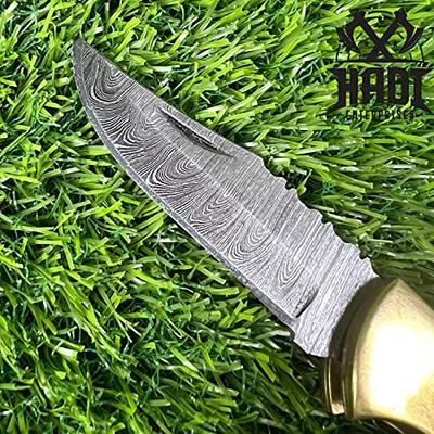 Damascus steel pocket knife handmade lock back folding knife