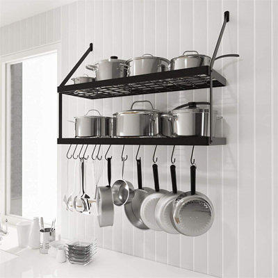 36-Inch Wall Mounted Black Metal Kitchen Cookware Storage Rack, Floati –  MyGift