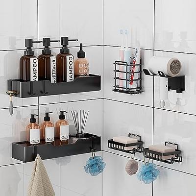 stusgo Corner Shower Caddy 2 Pack, Bathroom Shower Organizer Shelves, No  Drilling Corner Shower Shelves Shampoo Holder with 8 Hooks and 6 Adhesives  (Black) 