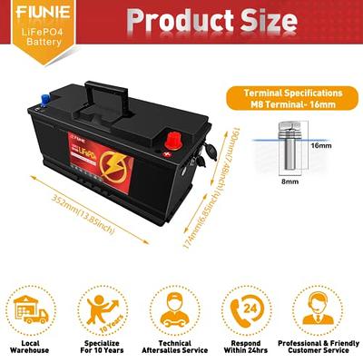 power queen 12V 100Ah Mini LiFePO4 Lithium Battery, Deep Cycle Battery with  Upgraded 100A BMS, Max 1280W Energy, Up to 15000 Cycles & 10-Year Lifespan