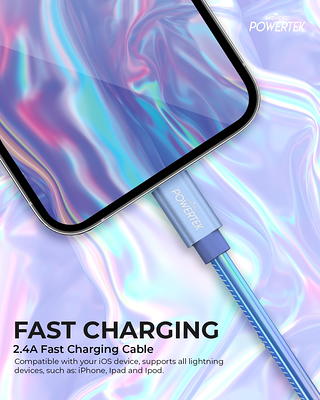 Liquipel Powertek iPhone Charger Cable [MFI Certified], Fast Charging 6ft  Lightning to USB Cord Adapter, Compatible for iPad, Metallic Shine Electric  Blue 