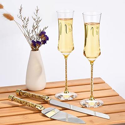 Sziqiqi Wedding Champagne Glass Set Gold Toasting Flute Glasses Deluxe Pack of 2 with Rhinestone Rimmed Hearts Decoration for