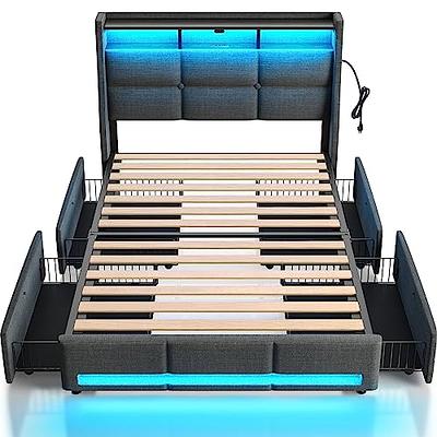 Rolanstar Bed Frame Twin Size with Headboard, Upholstered Platform Bed  Frame Twin with LED Lights and USB Ports, Motion Activated Night Light &  Solid Wood Slats, No Box Spring Needed, Dark Grey : : Home
