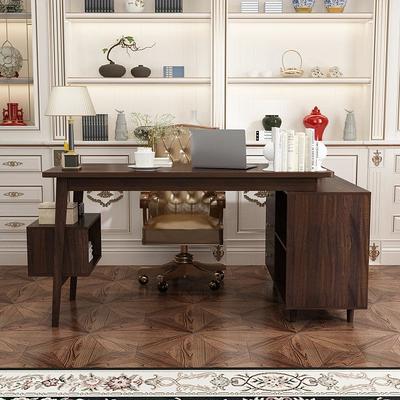 FUFU&GAGA 55.1 in. L-Shaped White Wood Writing Desk Executive Desk