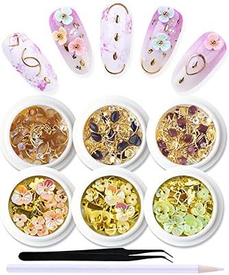 SILPECWEE 6 Boxes 3D Nail Art Decoration Set Mix-Color Natural Shell Flower  Cat Eyes Stones Gold Nail Studs Manicure Jewelry With 1Pc Tweezers And Picker  Pencil - Yahoo Shopping