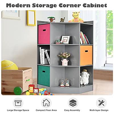 HOMCOM Kids Storage Organizer for Small Bedrooms, Corner Shelf, Grey