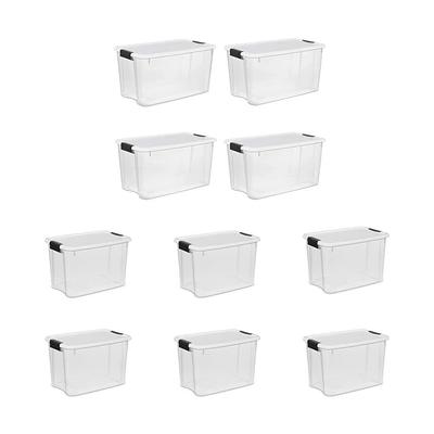 Sterilite 30 qt Clear Plastic Stackable Storage Bin with Grey Latch Lid, 6 Pack