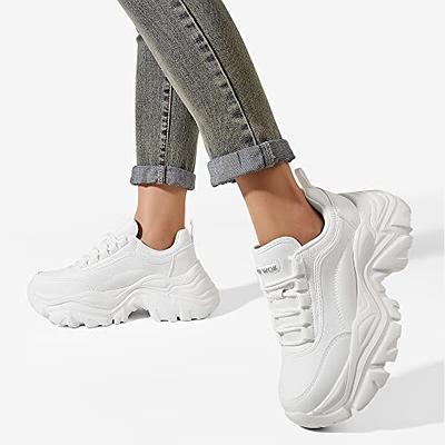 Women's Trainers, White, Chunky & Leather Sneakers