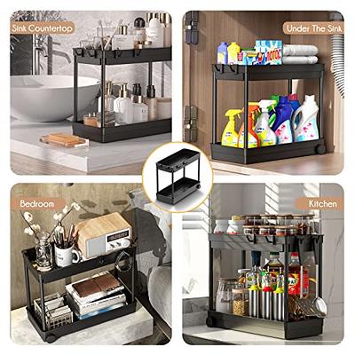 Ulruo 2 Pack Double Pull Out Under Sink Organizers, 2 Tier Multi Purpose  Under Cabinet Organizer with Hooks & Hanging Cups, Under Sink Shelf  Organizer for Kitchen Bathroom, Black - Yahoo Shopping