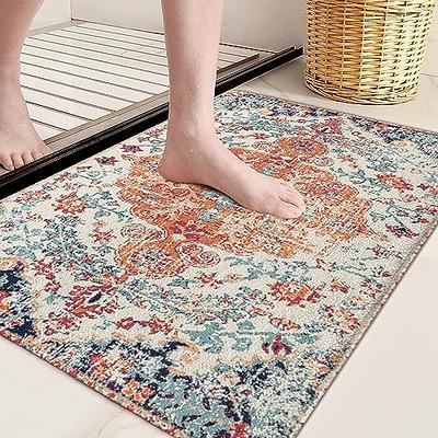 Boho Bathroom Non Slip Rug 24X48,Washable,Large Bath Mat Water