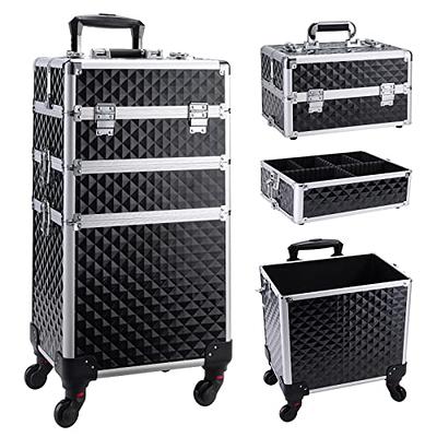 Qtavia Rolling Makeup Train Case Professional Cosmetic Trolley Large  Storage with Keys Swivel Wheels Salon Barber Case Traveling Cart Trunk for Make  Up Hairstylists Nail Tech, Vintage : : Beauty
