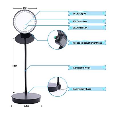 5X Rechargeable Magnifying Glass with Light and Stand, Raweao Dimmable  Lighted Magnifying Lamp Glass Hands Free for Reading, Close Work, Hobbies