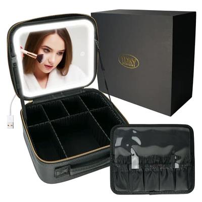 MOMIRA Makeup Bag with Mirror and Light Travel Makeup Train Case Cosmetic  Bag Organizer Portable Artist Storage Bag with Adjustable Dividers Makeup