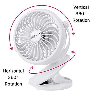 SkyGenius Battery Operated Stroller Fan, Rechargeable USB Powered Mini Clip  on Desk Fan