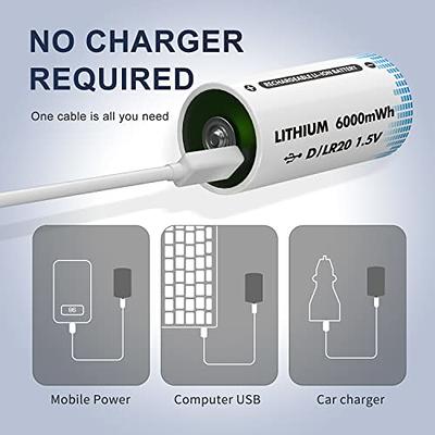 Batteries Lithium D, LR20 – 5000mAh – Rechargeable Micro-USB – 1.5V