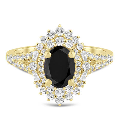 ZAC Zac Posen Oval Bezel Diamond Engagement Ring with Baguette Sidestones  in 14k White Gold (1/2 ct. tw.) & Blue Nile & 51036