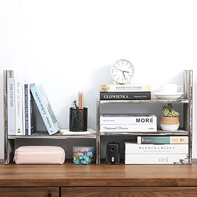 Wood Desktop Organizer Adjustable Storage Rack Double H Style Display Shelf  - Brushed Black 