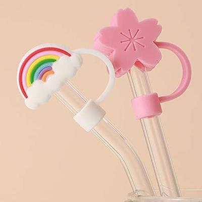 2pcs Straw Covers Cap, Food Grade Silicone Straw Toppers, Reusable Silicone Straw Tips Covers, Drinking Straw Tips Lids (Pink Sakura)