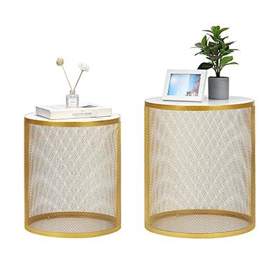 AOJEZOR Bed Side Table Ideal for Any Room, Living Room, Bedroom,Metal  Structure Small Round Side Table Great for Small Spaces,White Tray with 3  Gold