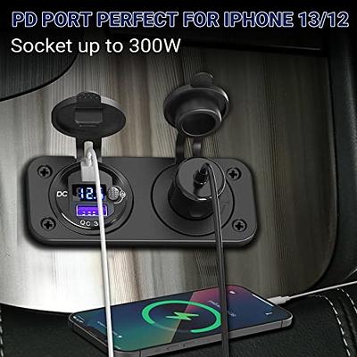 Cigarette Lighter Socket 12 Volt USB Outlet: PD 20W C and QC3.0 Car Port  Aluminum