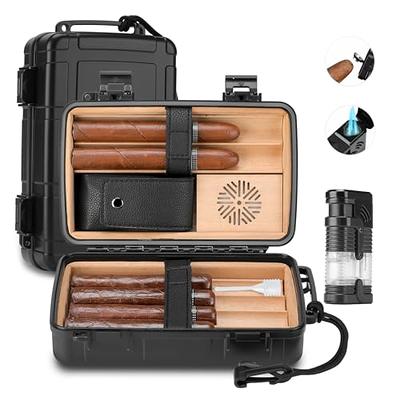 Flauno Cigar Travel Humidor Case, Leather Cigar Case with Cedar Wood Lined,  Portable Travel Humidor Box with Cigar Accessories (Cigar Lighter, Cigar