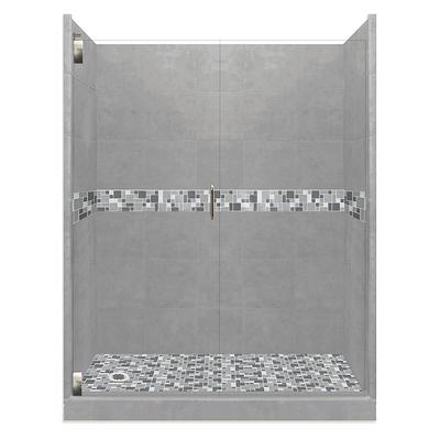 Natural Buff Corner Shower Enclosure Kit with Subway Black Accent