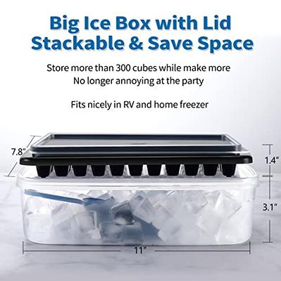 Ice Cube Tray with Lid and Ice Bin with Lid for Freezer, Easy Release 55  Small