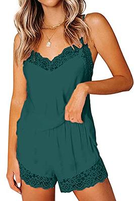 CHYRII Women's Sexy Silk Satin Ruffled Pajamas Sets Cami Shorts Sets Sleepwear