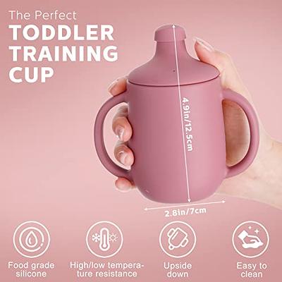 6 Months+ Sippy Cups with Handles,Silicone Sippy Cups Leak Proof 5oz,No  Spill Sippy cups for Toddlers (Pink)