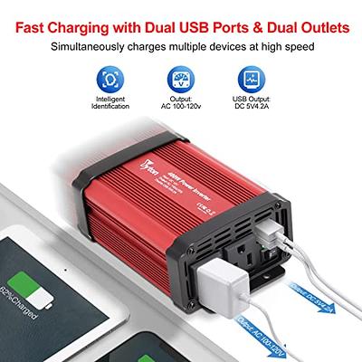 Yyton 400W Power Inverter for Vehicles DC 12V to 110V AC Car Inverter  Converter with 4.2A Dual USB Charging Ports, 2 AC Outlets Car Plug Adapter  for Laptop Computer - Yahoo Shopping