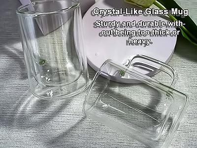 Glass Coffee Mugs with Handle Double Wall Crystal Tea Cups Tumbler for  Latte Milk Beer Juice Drinks Lead Free, Set of 2, Small