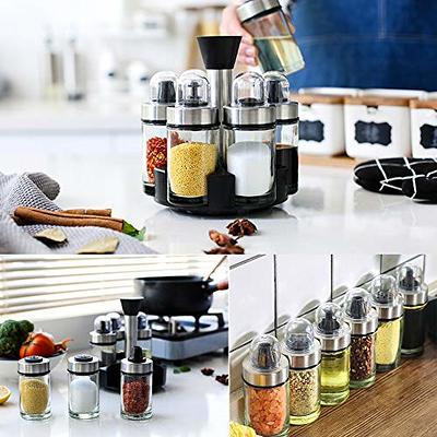 Glass Spice Jar Set With Rotating Lid 6 Piece Shaker Salt Pepper